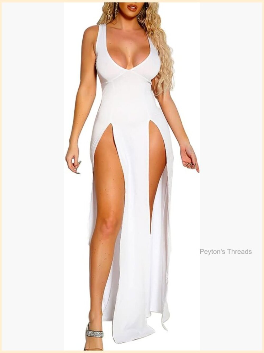 Sleeveless Deep V Neck High Split Bodycon Maxi Dress Clubwear